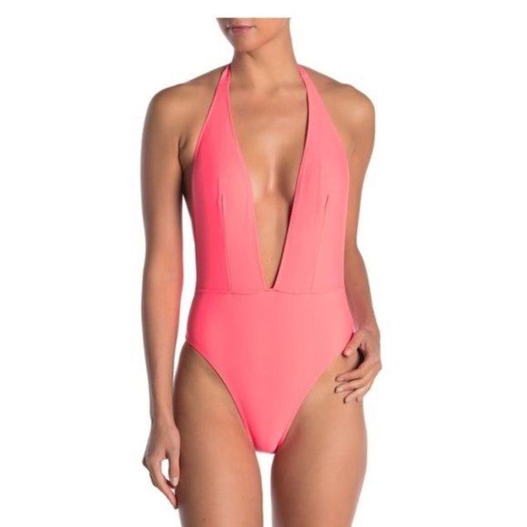 KENDALL AND KYLIE Plunge Halter One-Piece Swimsuit - Picture 1 of 4